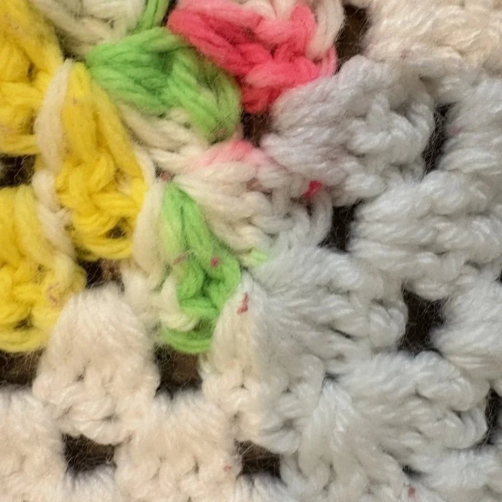Vintage Granny Square Crochet Baby Blanket Pastel Rainbow‎ Cottagecore 29x30